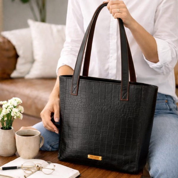 Black Everyday Croc Embossed Shoulder Work Bag