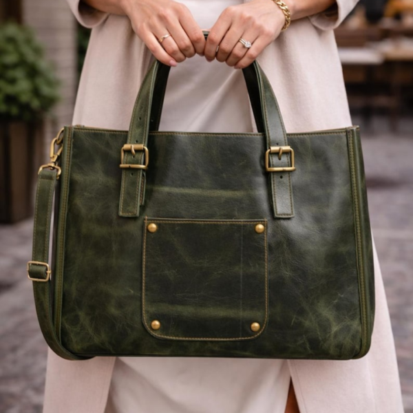 Handmade Green Buffalo Leather Tote