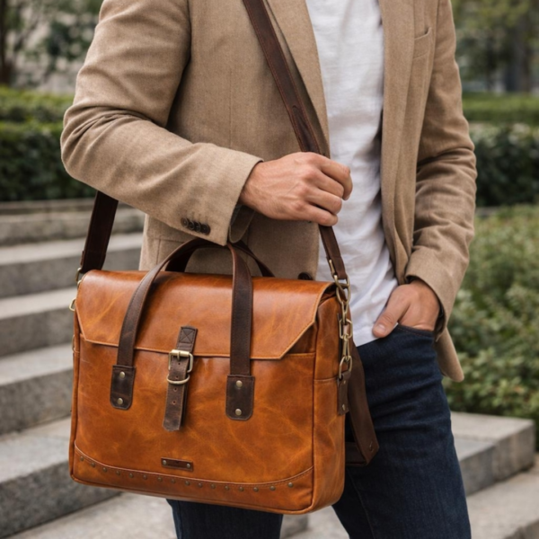 Two Colour Leather Messenger Bag